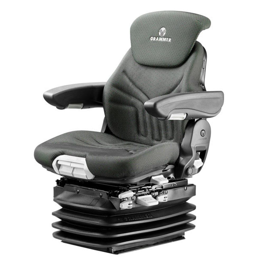 WORKPROOF heavy-duty canvas seat cover fitted to Grammer Maximo XL MSG95/731 suspension seat for waterproof protection and durable agricultural or industrial use.
