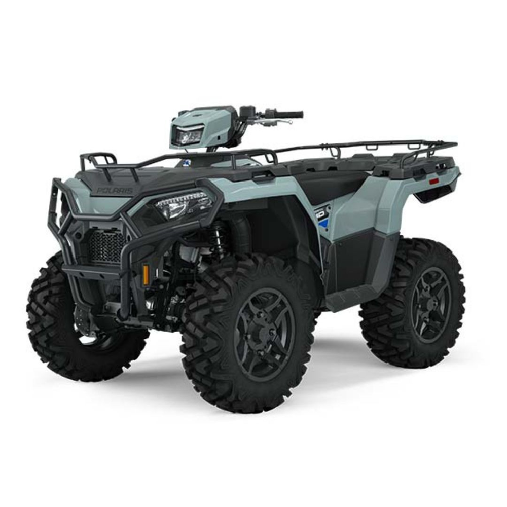 Workproof canvas seat cover fitted to a Polaris Sportsman 450/570 ATV, designed for a secure fit and durable protection against mud, water, UV exposure, and everyday wear.