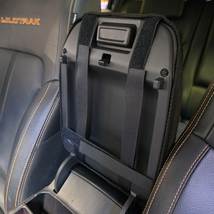Ford Ranger 2022+ Next Gen center console cover inside view showing attachment straps and fitment points by Workproof