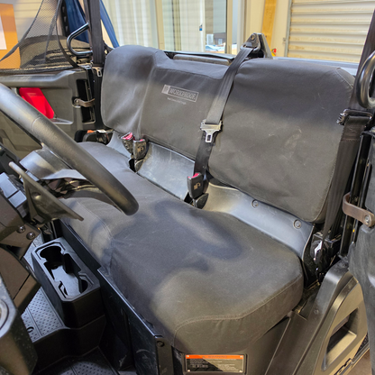 Honda Pioneer 1000 2026 driver seat fitted with Workproof heavy-duty canvas seat cover.