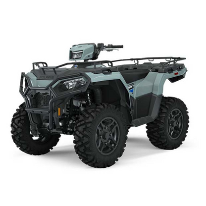 Workproof canvas seat cover fitted to a Polaris Sportsman 450/570 ATV, designed for a secure fit and durable protection against mud, water, UV exposure, and everyday wear.