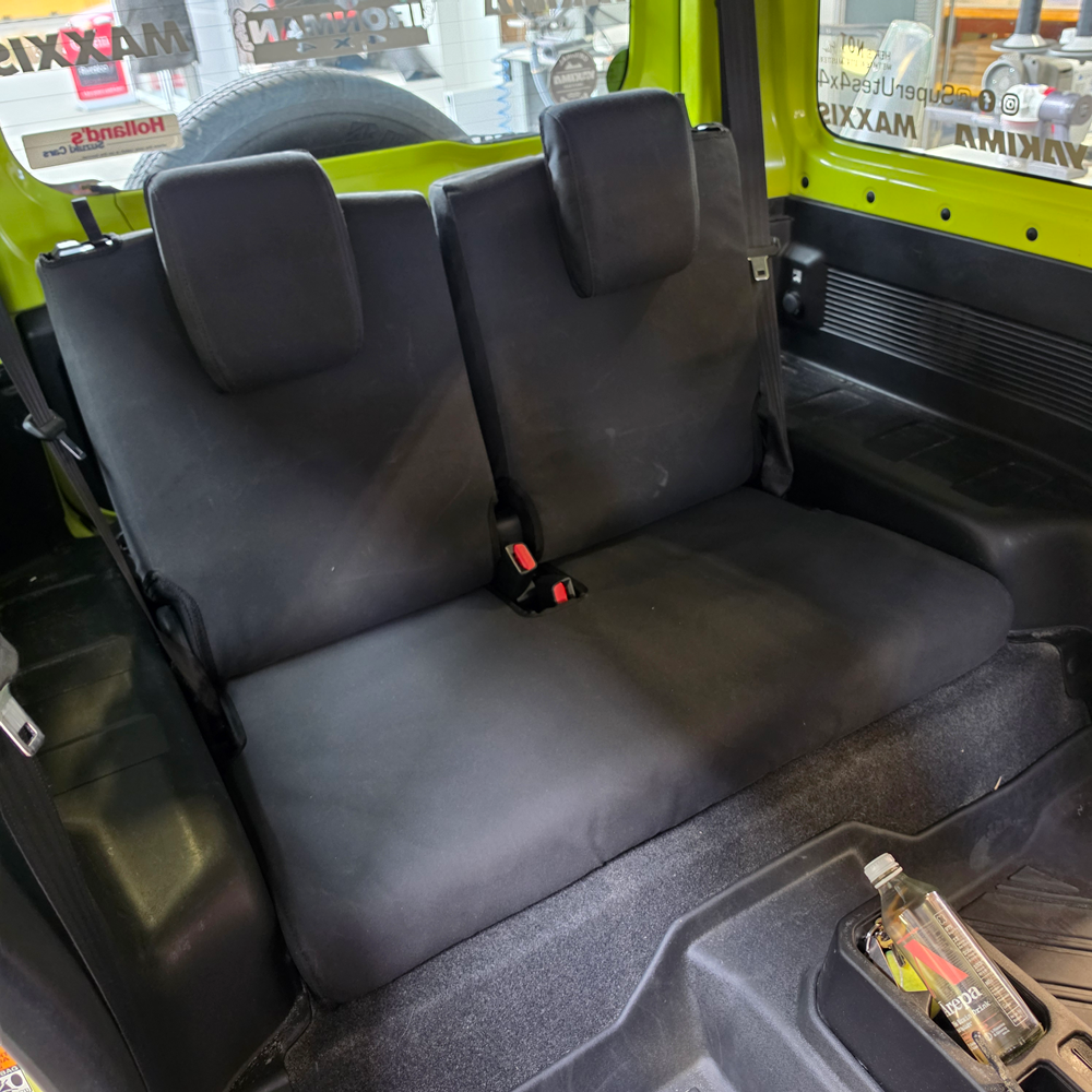 Suzuki Jimny 3 Door rear seat covers in black heavy-duty waterproof canvas with factory-style fit for rugged off-road and daily use