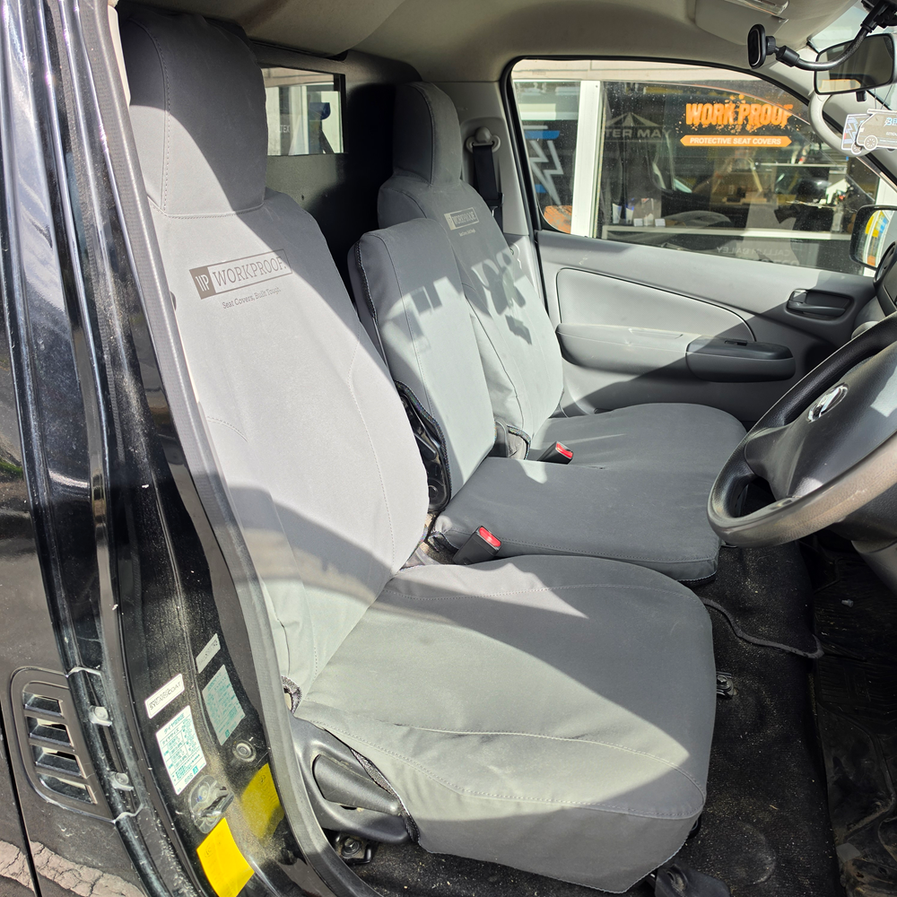 WORKPROOF Nissan NV350 canvas seat covers fitted to front seats with heavy-duty waterproof canvas protection