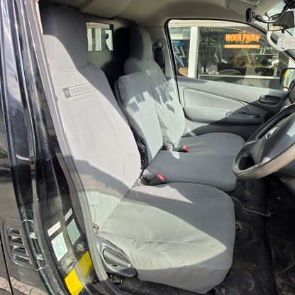 WORKPROOF Nissan NV350 canvas seat covers fitted to front seats with heavy-duty waterproof canvas protection