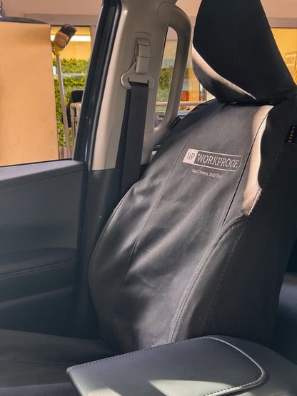 WORKPROOF 12oz black canvas seat covers for Toyota Hilux Next Gen SR SR5 — waterproof and rot-proof